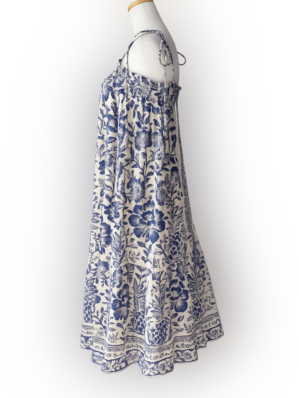 Farm Rio Blue Pineapple Garden Shoulder-Tie Midi Dress Size L - Picture 8 of 10